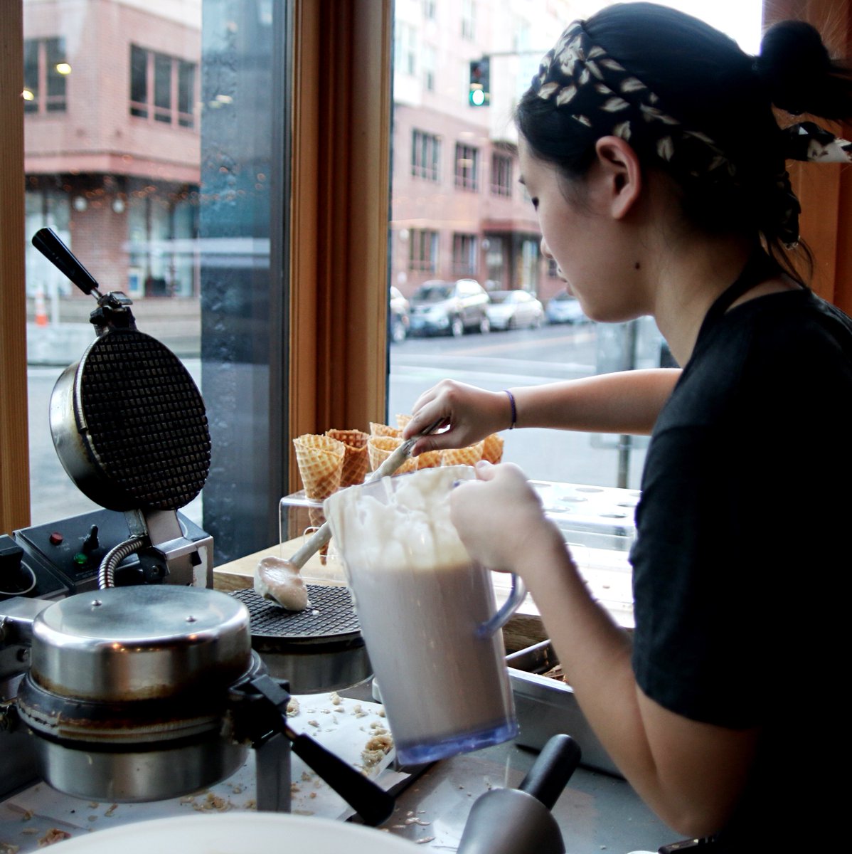 Making another big batch of waffle cones after a busy soft-serve weekend!