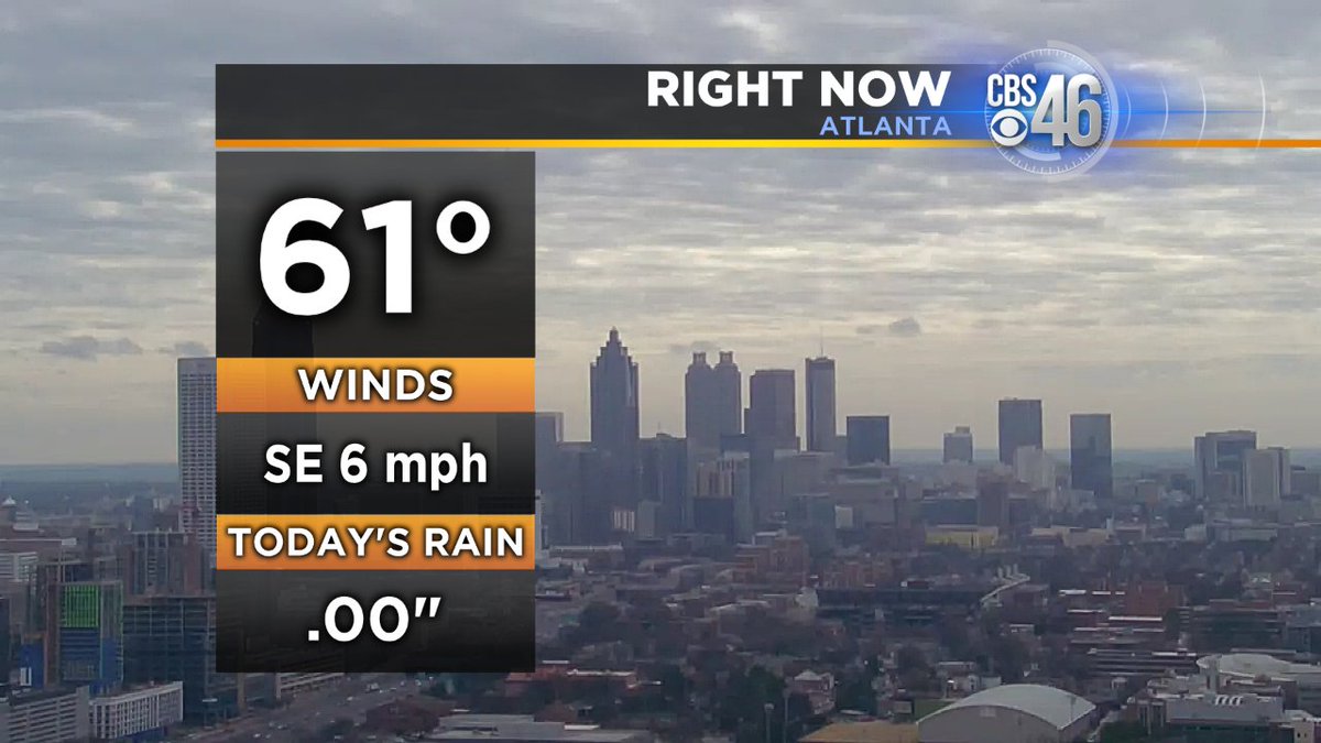 JenValdezTV's tweet image. Skies will stay mostly cloudy today  as temps warm up once again! It's already 61 in #Atlanta @CBS46 #WarmJanuary