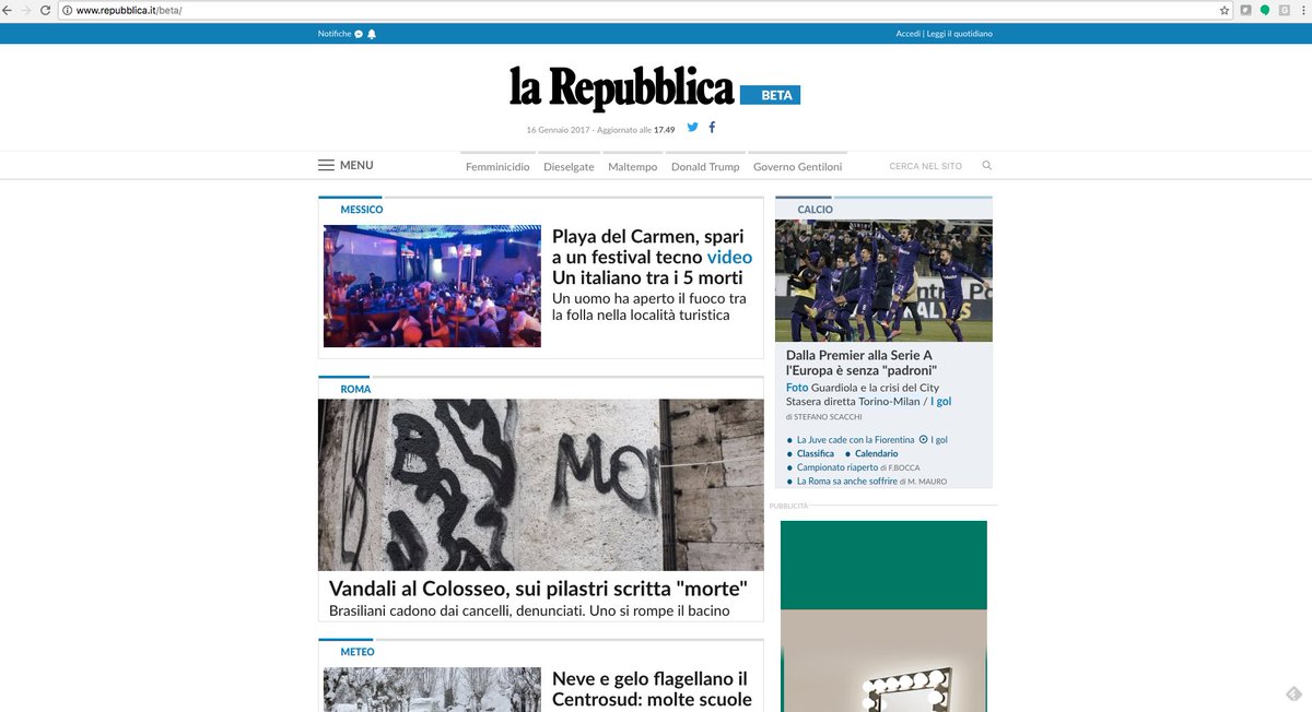 massimo_russo's tweet photo. Facendo parte delle élite ho il privilegio di vedere in beta (a inviti) la nuova home di @repubblicait. Sono parziale: mi garba parecchio https://t.co/E7DN9rmnxj