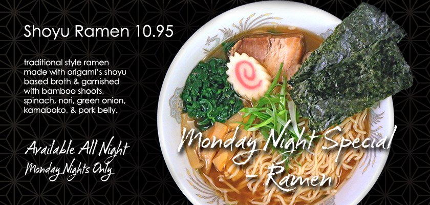 Available Monday nights our Shoyu Ramen Special is sure to help warm you up on a cold Minnesota winter night. 
origamirestaurant.com/monday-night-s…