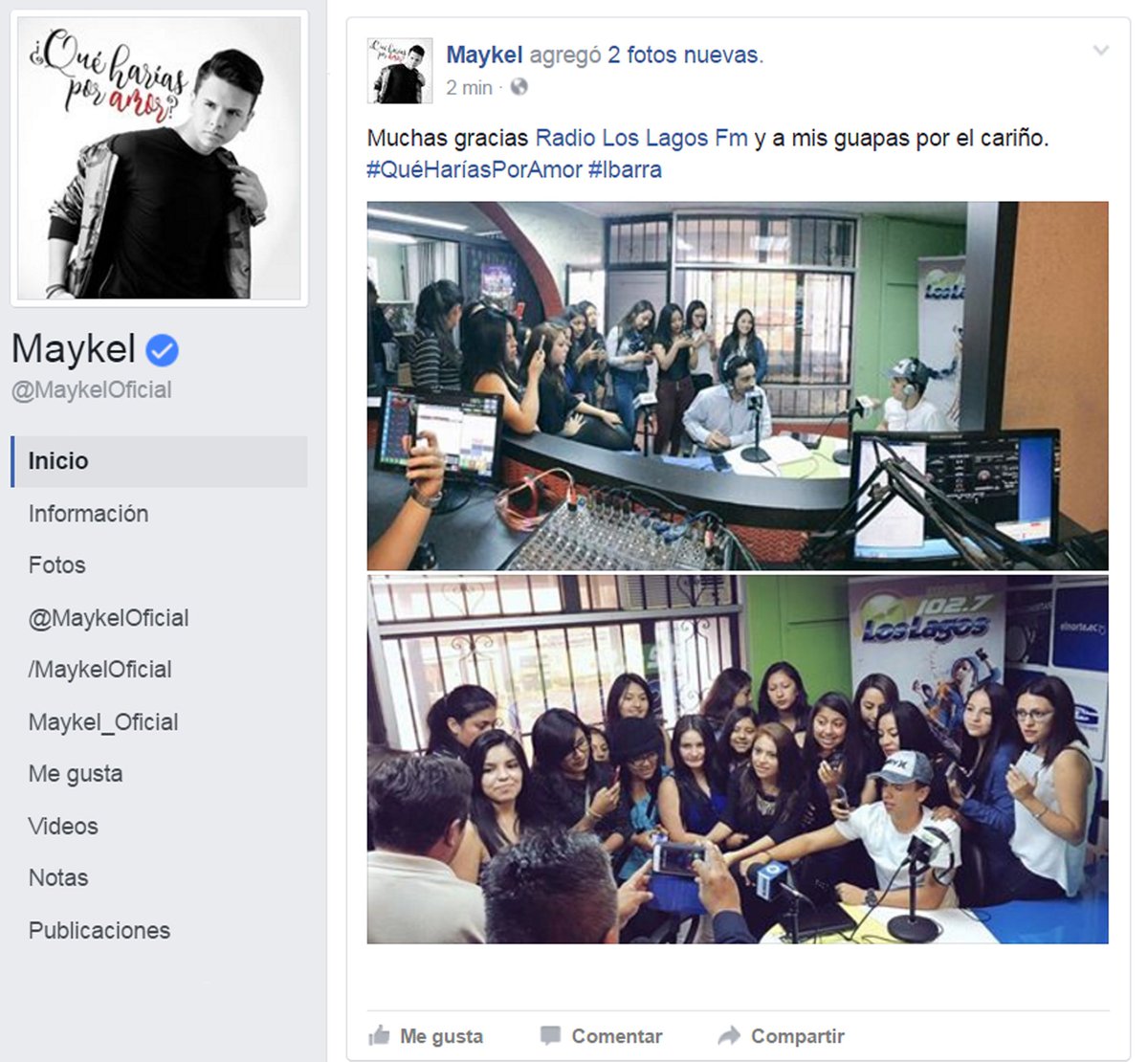 radioloslagosfm's tweet photo. #Maykel llegó a #Ibarra para preguntar ¿Qué harías por amor? Y posteo parte de la entrevista que compartió con sus fans en #RadioLosLagos https://t.co/qjGLAywhjG