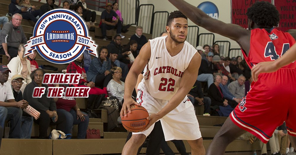 CatholicU_Cards's tweet photo. Jay Howard Earns Sixth Career @LandmarkConf Athlete of the Week Award! #CUAcards @CUAmbb  https://t.co/2rpPzIQj5P https://t.co/iT6Gi0FA6a