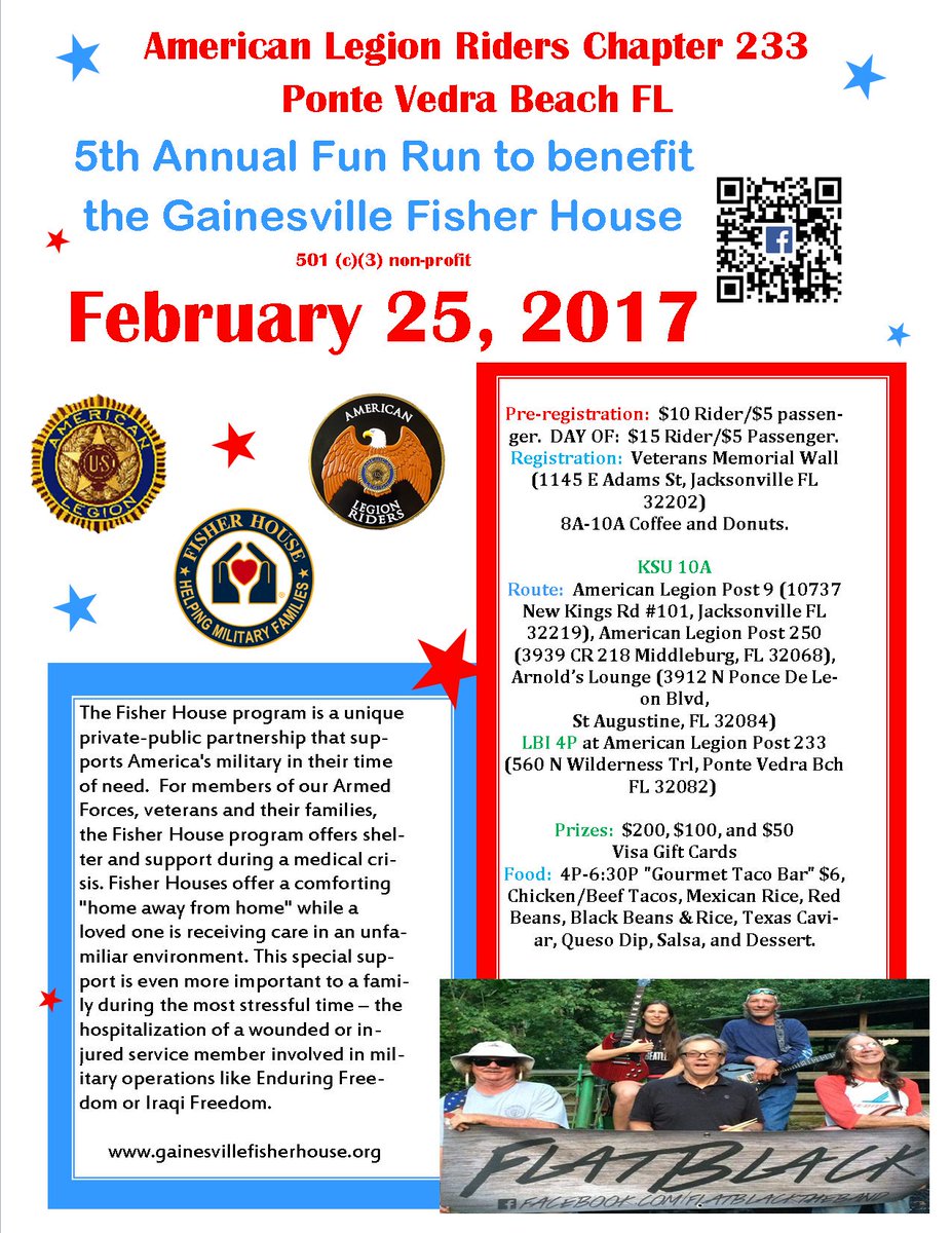 ALR233FL's tweet photo. Jacksonville, FL!  Saturday, February 25th!  Fun Run to benefit Gainesville @FisherHouseFdtn #legionfamily #jaxevent #forthecause #rides https://t.co/x9ipfup1RB