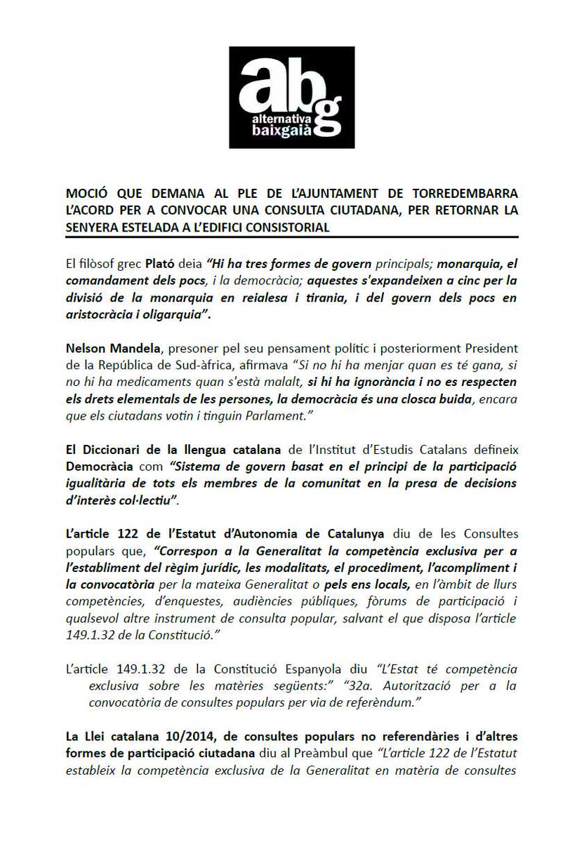 LluisSunye's tweet photo. Moció de l'@ABaixgaia demanant una consulta per retornar l'estelada a l'ajuntament de #Torredembarra @AMI__cat @assembleasmxi @assemblea https://t.co/xTSkfU9bE7