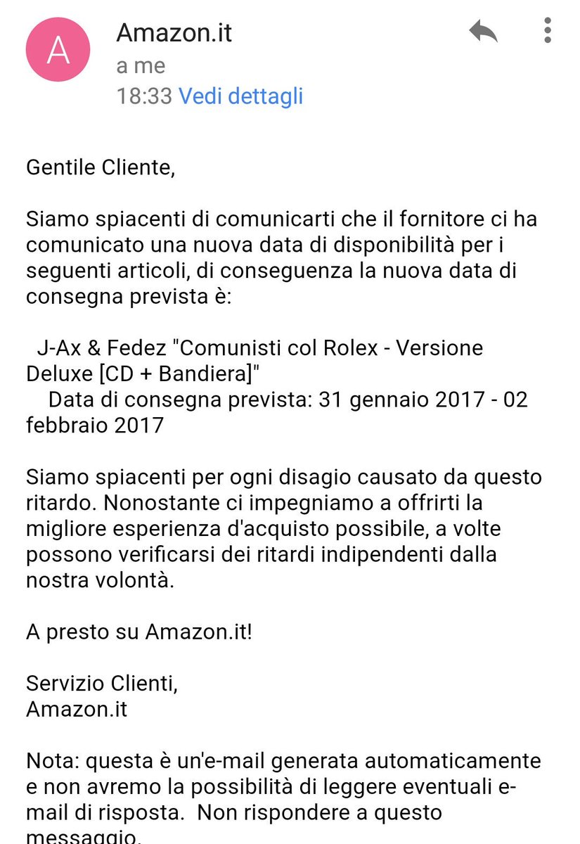 IleniaCarrie's tweet photo. Amazon mi scrive che Comunisti col Rolex arriverà in ritardo, e che non dipende da loro. Lo avevo ordinato subitissimo😔 @Fedez @jaxofficial https://t.co/WcIeg89CkM