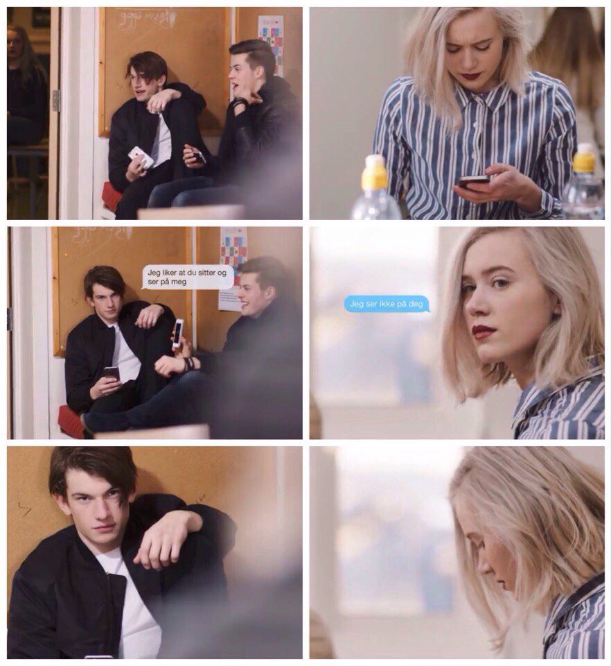 KATE03346715's tweet photo. -Мне нравится, что ты на меня смотришь.
- Я не смотрю на тебя. 
#Skam
#Noora 
#William https://t.co/1Duf8pOMur