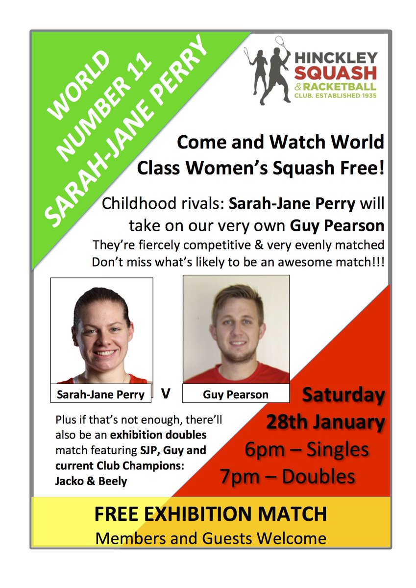 hinckleysquash's tweet photo. Exhibition Match with Wold Class Sarah-Jane Perry @SJPerry15 https://t.co/0YExo8Vp5o