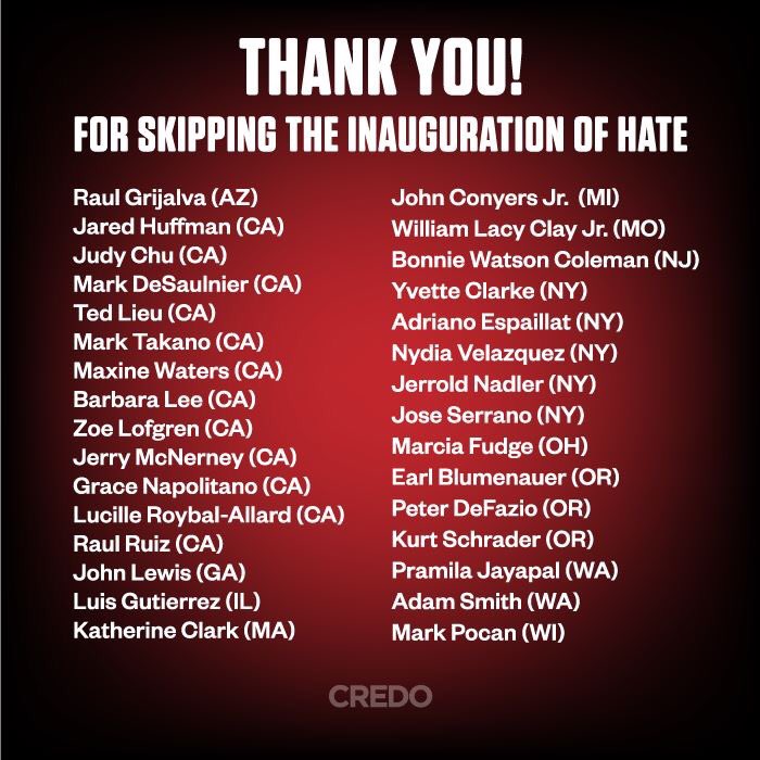 LGBT_Activist's tweet photo. We're up to 31 congress members boycotting the #Inauguration. If your representative isn't on this list, call them! #InaugurationBoycott https://t.co/P31WMY6AuO