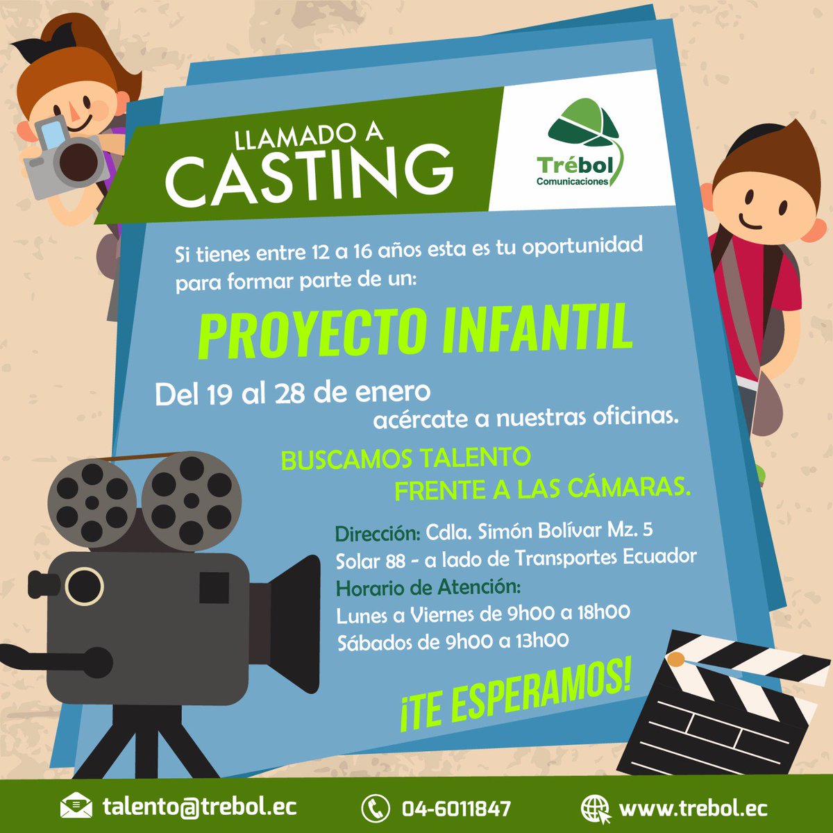 graceveloze's tweet photo. #LlamadoACasting #NuevoProgramaDeTV  #ProyectoDePrueba #ProyectoInfantil #TrébolComunicaciones #BuscamosTalento #TeEsperamos 📑🎬🎥📺🎤 https://t.co/Jxhw9kjUgp