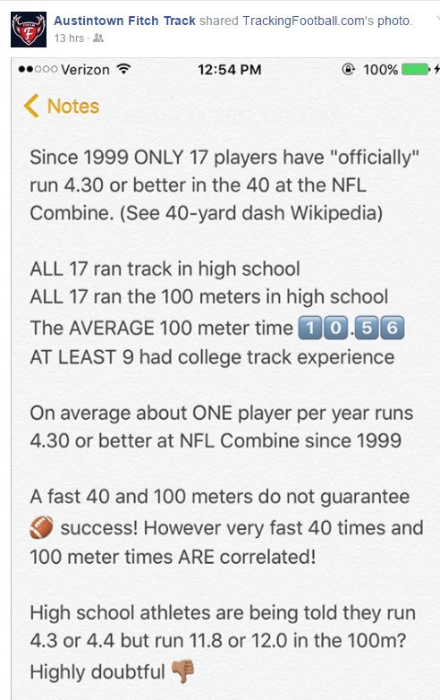 Mark__Porter's tweet photo. I know I just broke twitter calling out all the kids that think they run 4.4. Here are some stats to think about. https://t.co/hAOPK9Z0ys