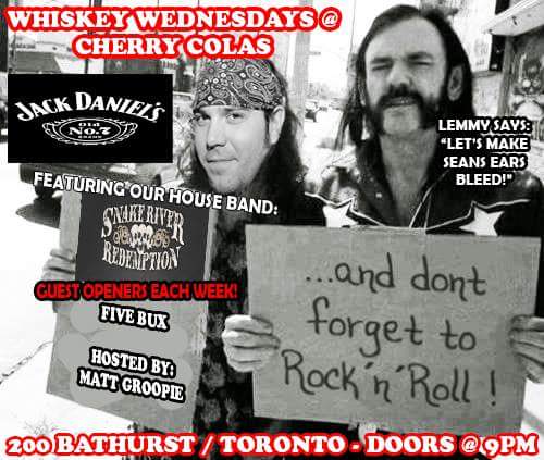 WEDNESDAY @ <a href="/Cherry_Colas/">Cherry Cola's</a> #Toronto - <a href="/JackDaniels_US/">Jack Daniel's</a> specials w/ music from Snake River Redemption &amp; <a href="/pilcrowtoronto/">pilcrow</a> + dj <a href="/mattgroopie/">Matt Groopie</a> 
#RT