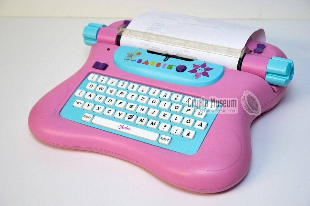 My first Enigma machine: Mattel once sold a #Barbie #typewriter with built-in #crypto capabilities ow.ly/aMcV100yQwd