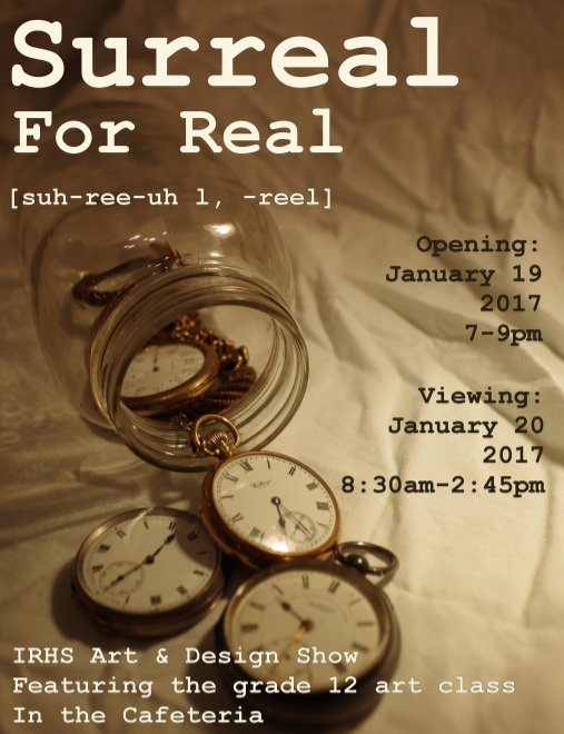 Come check out the Art Show this Thursday from 7:00 to 9:00 pm or during the day on Friday in the caf, featuring artworks from all grades!