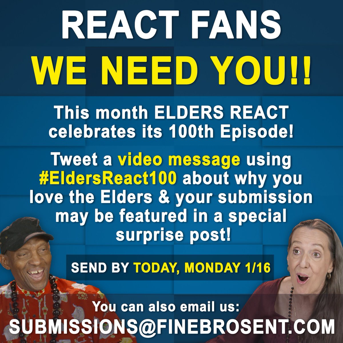 react's tweet photo. Today is the LAST DAY to tweet us your videos on why you love the Elders using #EldersReact100! Thanks to all who have submitted so far!! https://t.co/zsmvbHI9DX
