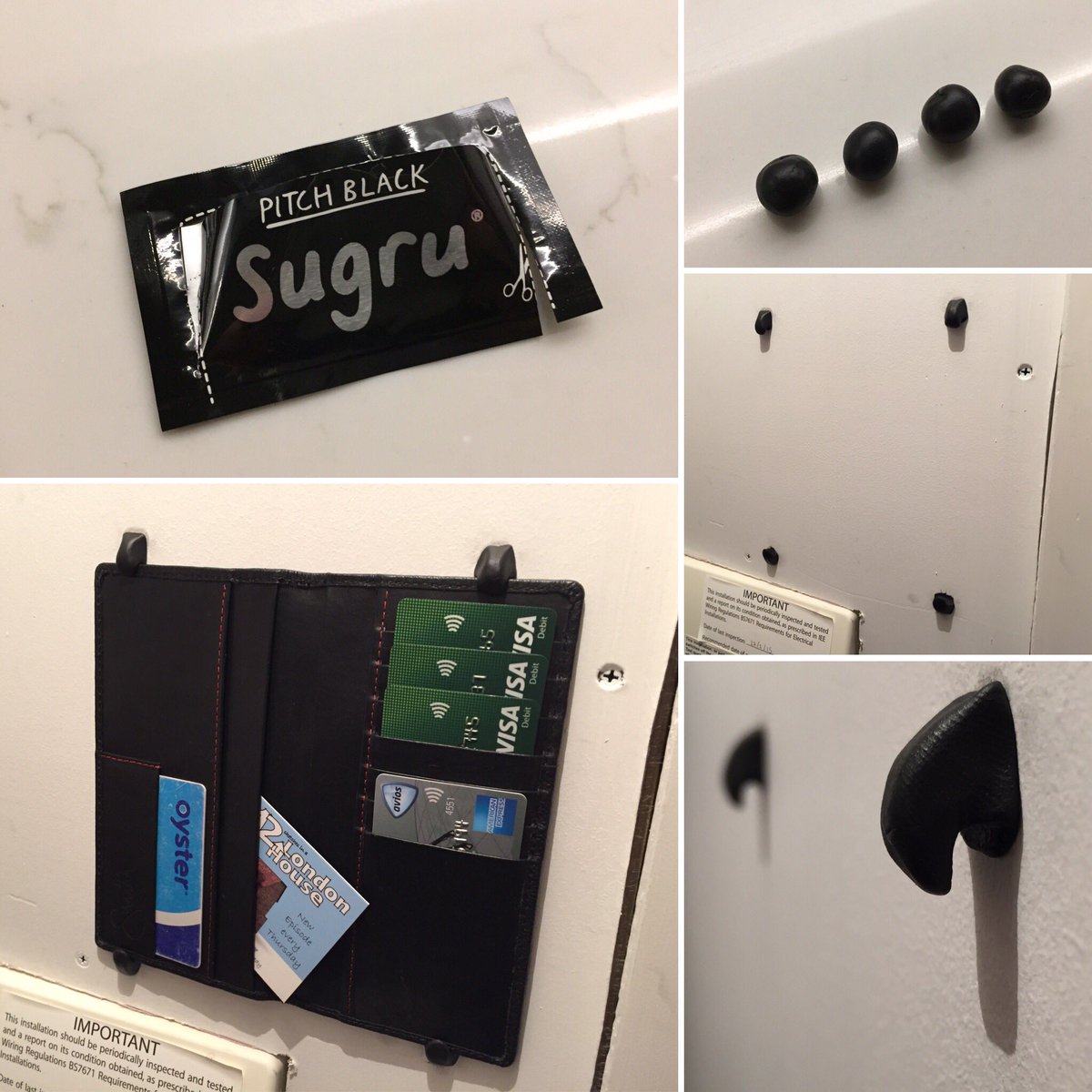TamblingConsult's tweet photo. #sugru stops me loosing my credit cards. 

1 Sugru = 4 balls = 4 mounded hooks = 1 wall mounted card holder

Thank u @sugru  #keepitsimple https://t.co/H7zlVN8JSI