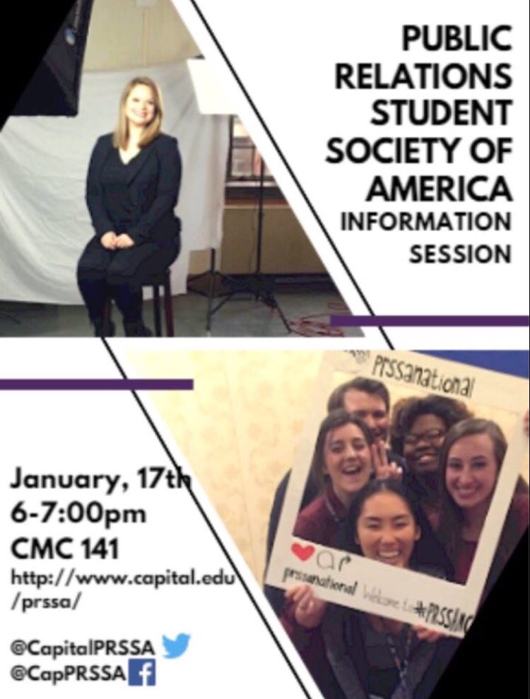 CapitalPRSSA's tweet photo. Now that you're #Back2Cap Come learn more about what PRSSA has to offer. #CapFam https://t.co/F7Mrmhxqh2