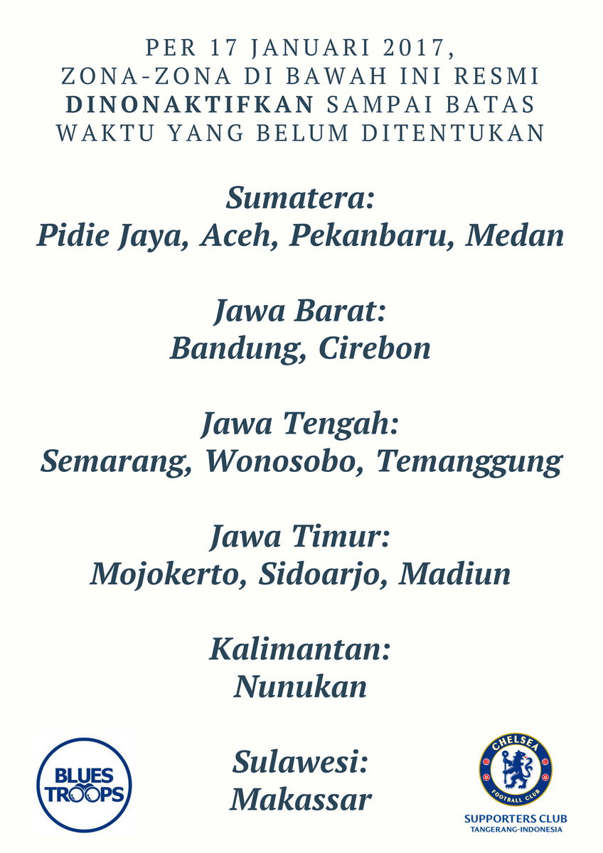 Maka, sesuai komitmen "kualitas di atas kuantitas" dari awal terbentuknya TBI, berikut adalah daftar zona2 yang dinonaktifkan. #TroopsNews
