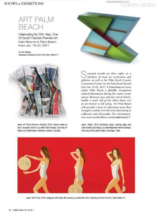 PBIFAF's tweet photo. #ArtPalmBeach featured in the current issue of @FLDesignMag Vol.26 #4. Enjoy our 20th Anniversary Jan.18-22, 2017 https://t.co/zcDm07O919 https://t.co/WsNX179Ios
