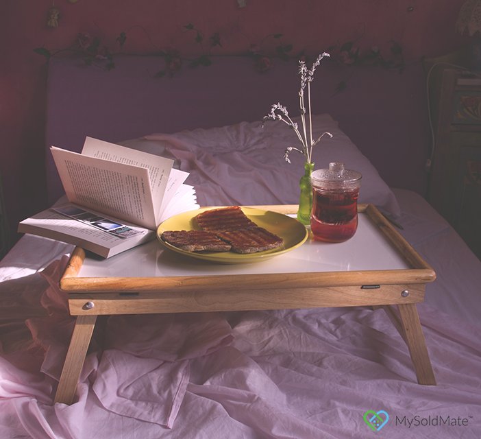 mysoldmate's tweet photo. Breakfast, bed, new home. #mondaymotivation https://t.co/TEIenISN9f