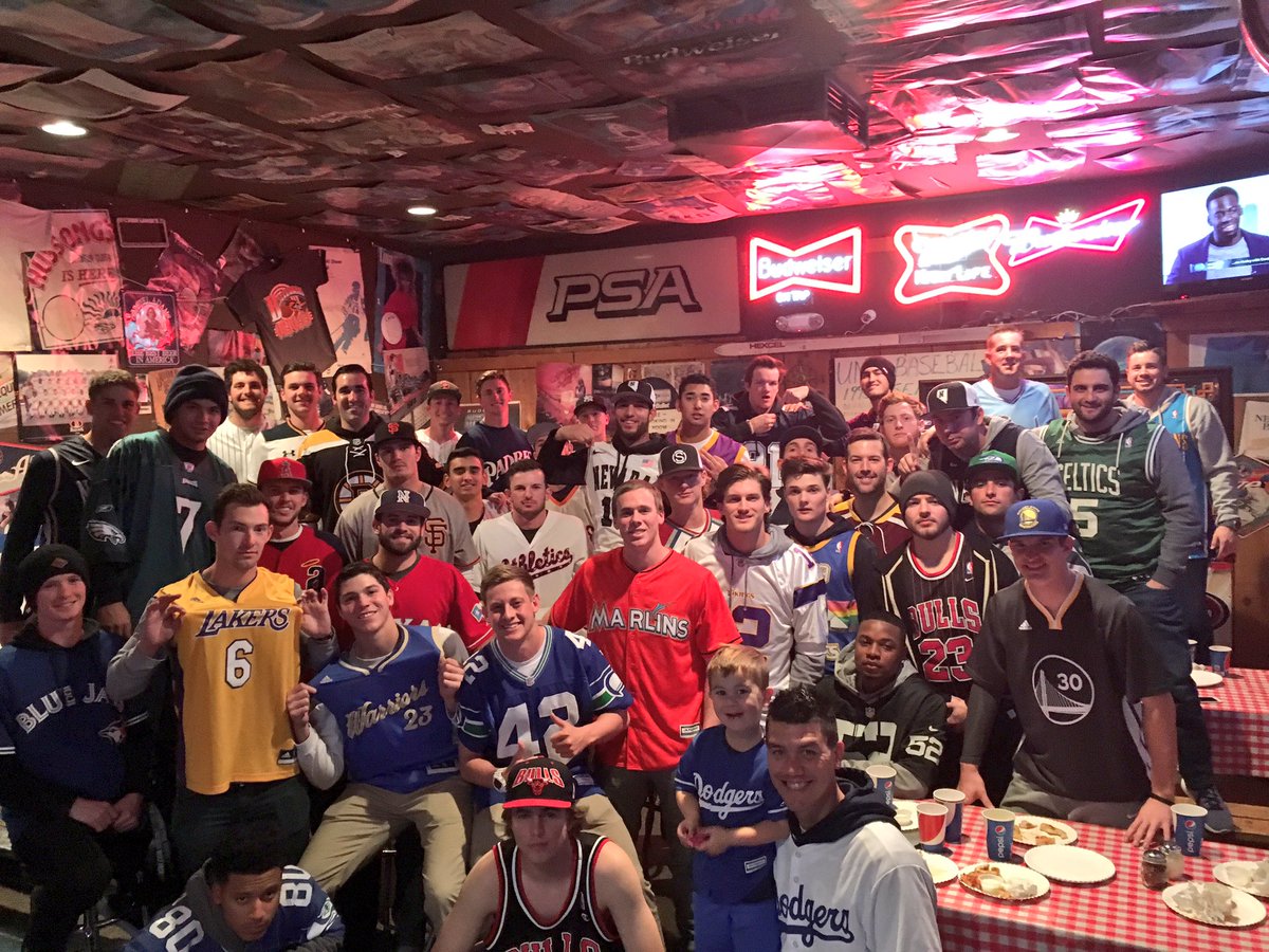 NevadaBaseball's tweet photo. Themed team dinner #2 - Sports Jersey night! Thank you to Jason and the staff at @jjspieco for a great meal! #PackFamily https://t.co/sHIZrqy7rd