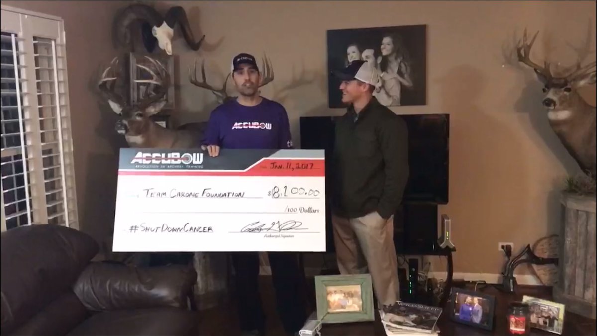 TeamCarone's tweet photo. @accubow presenting check to Team Carone Foundation $8,100.00 to #shutdowncancer Blown away by the graciousness. Humbled and honored. https://t.co/b3eHzQW4A4
