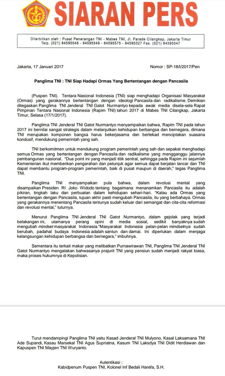 Panglima TNI 👉 TNI siap hadapi ormas yg bertentangan dg Pancasila. Jika airmen mendukung, mari kita tegakkan bersama, RT jika kalian setuju💂