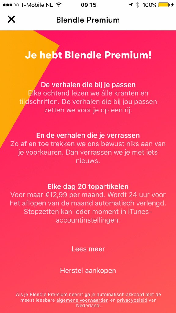 frankspec's tweet photo. Hee @AlexanderNL de blendle app zegt ineens euro 12,99 p/m? Waddup? https://t.co/osFdhomzFo