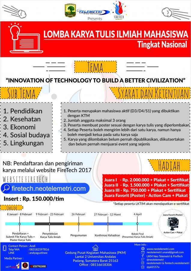 infosumbarnet's tweet photo. Lomba Karya Tulis Ilmiah (LKTI) FireTech UKM Neo Telemetri Universitas Andalas https://t.co/re9PLiag9N https://t.co/jrVEmhEOrb