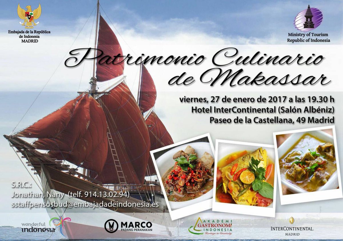tourism_mks's tweet photo. Event Patrimonio Culinario de Makassar, event Kuliner Makassar oleh @KBRIMADRID yang di laksanakan di Kota Madrid 27 Januari 2017 https://t.co/3m9ROY0DgV