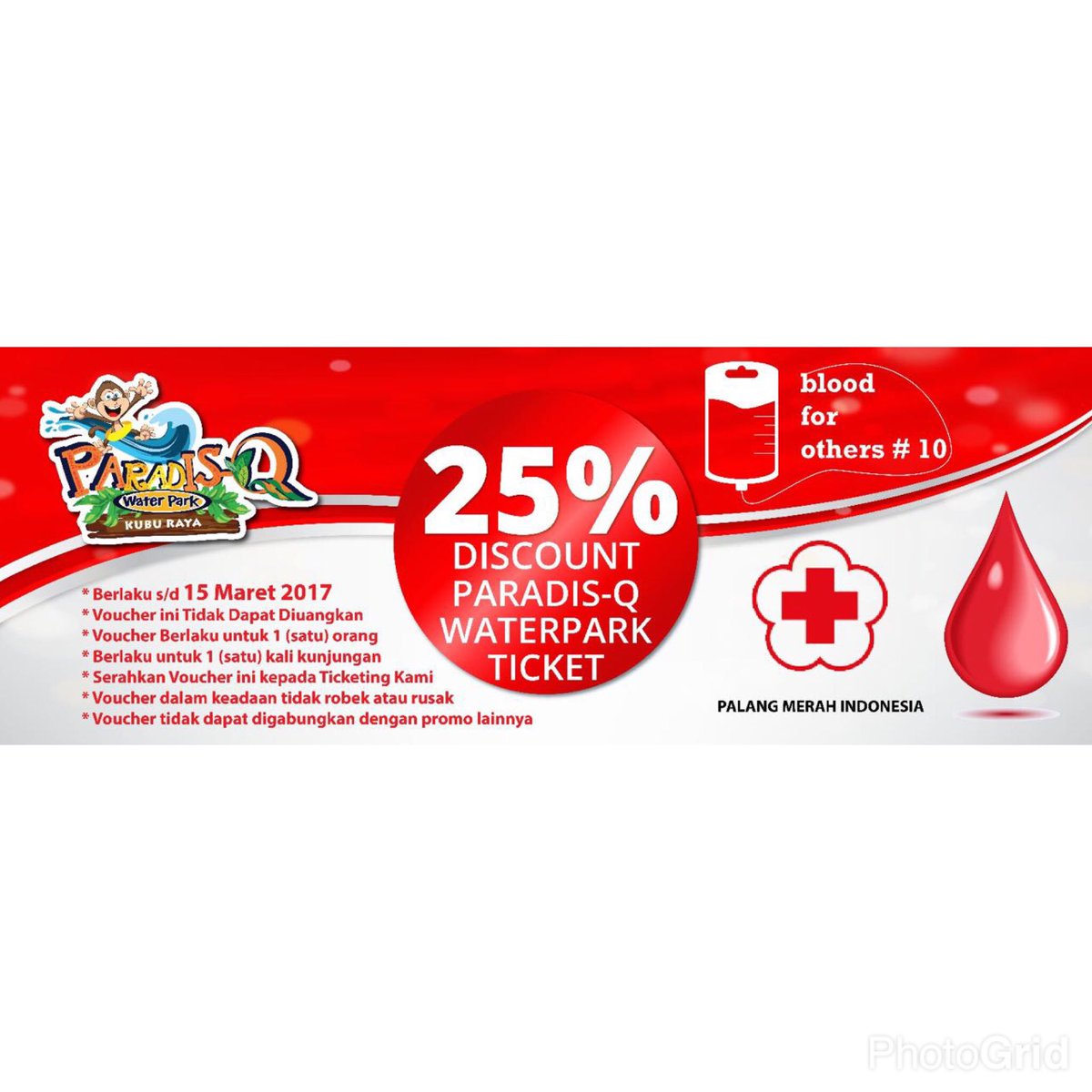 QubuResort's tweet photo. 25% Discount at Paradis-Q Water Park.  Bagi pemegang tiket / voucher diskon Blood For Other, Syarat &amp; Ketentuan berlaku ya https://t.co/IPcu7jDY8Y