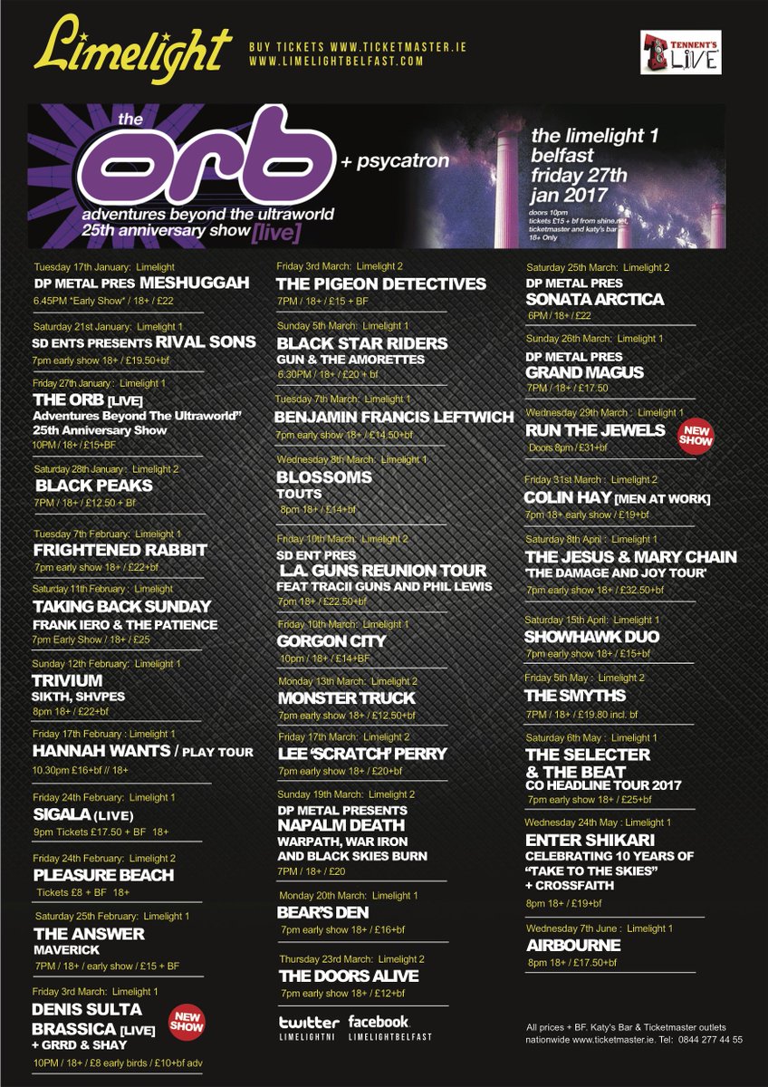 .<a href="/LimelightNI/">Limelight Belfast</a> listings competition!
RT, FOLLOW US + reply with which gig you'd love to go to &amp; you could WIN a pair of tickets! Drawn on Fri