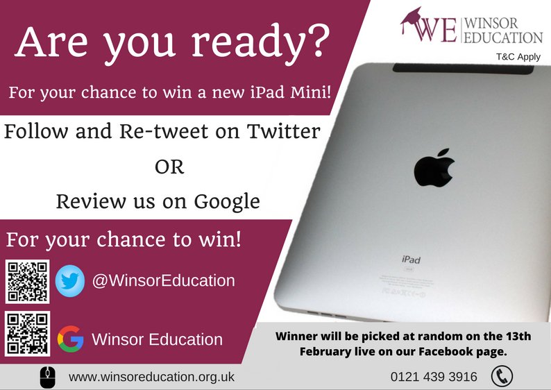 WinsorEducation's tweet photo. Want to #win an #iPad mini? 
Follow and retweet to enter! https://t.co/YeCqNKm04I