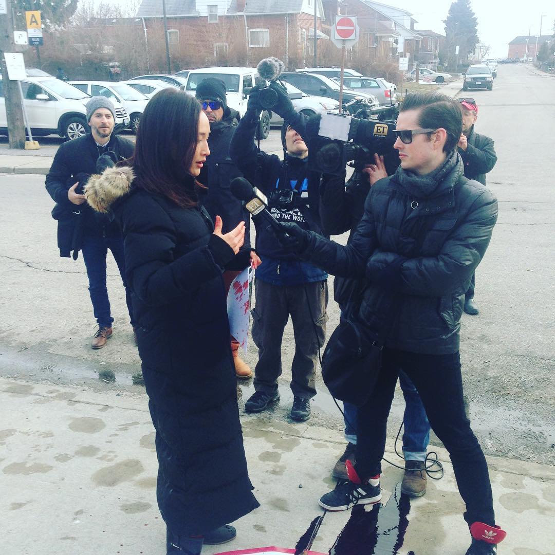 FlawlessMQ's tweet photo. . @MaggieQ &amp; PETA Protest at Canada Goose Headquarters in Toronto. More photos here: https://t.co/ZAuaLIdxcD https://t.co/ymeonvVhDV
