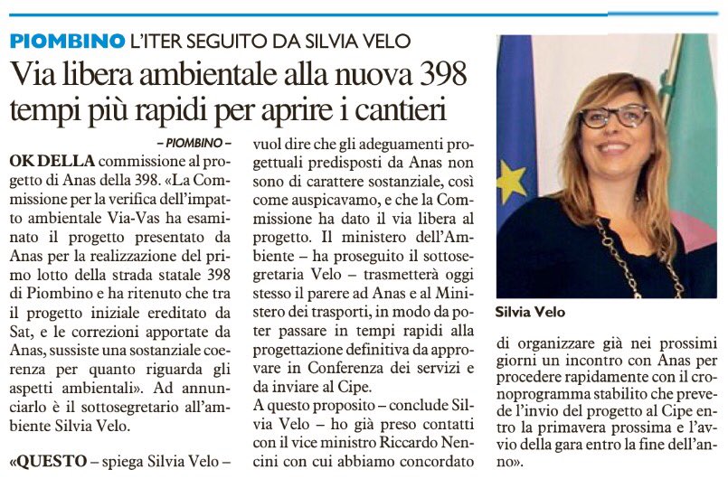 VeloSilvia's tweet photo. #Piombino, #SS398: la Commissione Via-Vas ha dato l'ok al progetto presentato da #Anas https://t.co/ZC5SkK3hYe