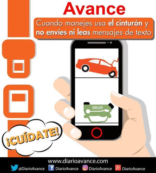 DiarioAvance's tweet photo. Cuando manejes usa el cinturón y no envíes ni leas mensajes de texto. #FelizMartes #AvanceSeguro https://t.co/8VFQDueGJj