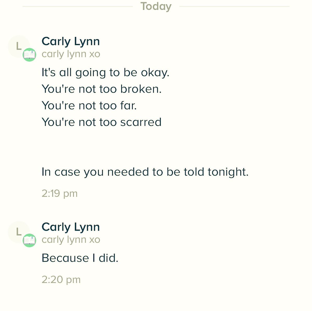 kdeguia94's tweet photo. Thank you @Car1yLynn you always know what to say when I cant seem to figure it out #ItsAllGoingToBeOkay https://t.co/Rir6j8O7tj