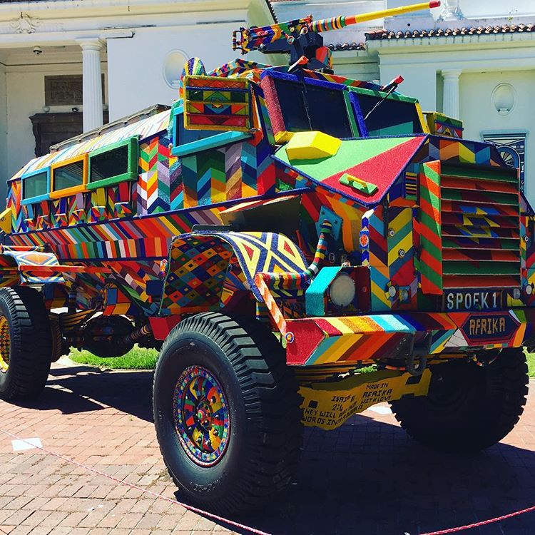 Iziko_Museums's tweet photo. Have you checked out the Casspir by #ralphziman covered in beads outside the Iziko S.A National Gallery? #DYK is more than 50 million beads? https://t.co/q3moerbrqJ