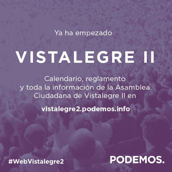 Visita nuestra web de II Asamblea Ciudadana. Consulta el calendario y asiste vistalegre2.podemos.info #WebVistalegre2