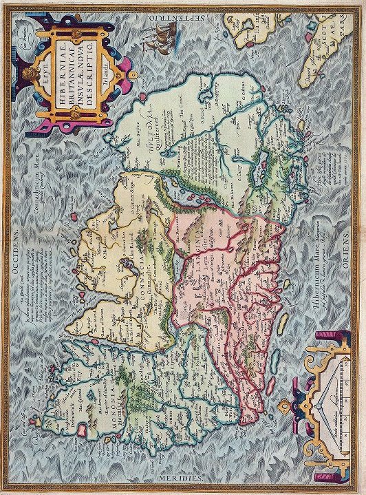irarchaeology's tweet photo. Map of Ireland from 1572 (Hiberniae, Britannicae Insulae, Nova Descriptio). There is a zoomable version here https://t.co/yfLLDV2s3q https://t.co/Bli1Gs1waf