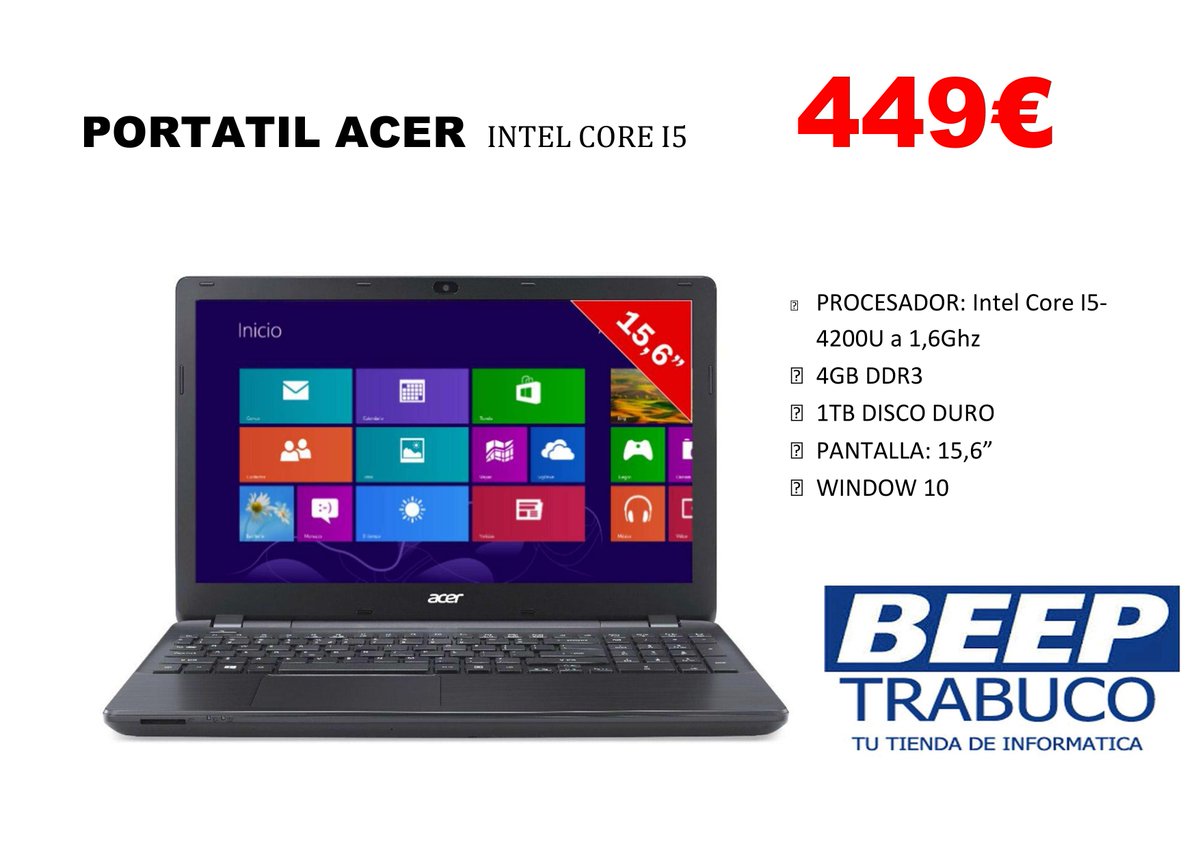 BEEP_TRABUCO's tweet photo. Portatil acer i5 por solo 449€ en #beeptrabuco #portatilacer #acer #beepinformatica https://t.co/PecsUJVDre
