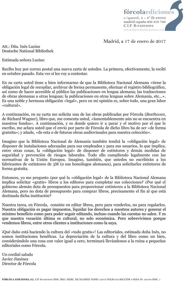 Mario_Colleoni's tweet photo. Si la Biblioteca Nacional de Alemania te reclama ejemplares GRATUITOS para mantener actualizado su fondo, se contesta y no pasa nada. ❤️ https://t.co/oorFycUY6y
