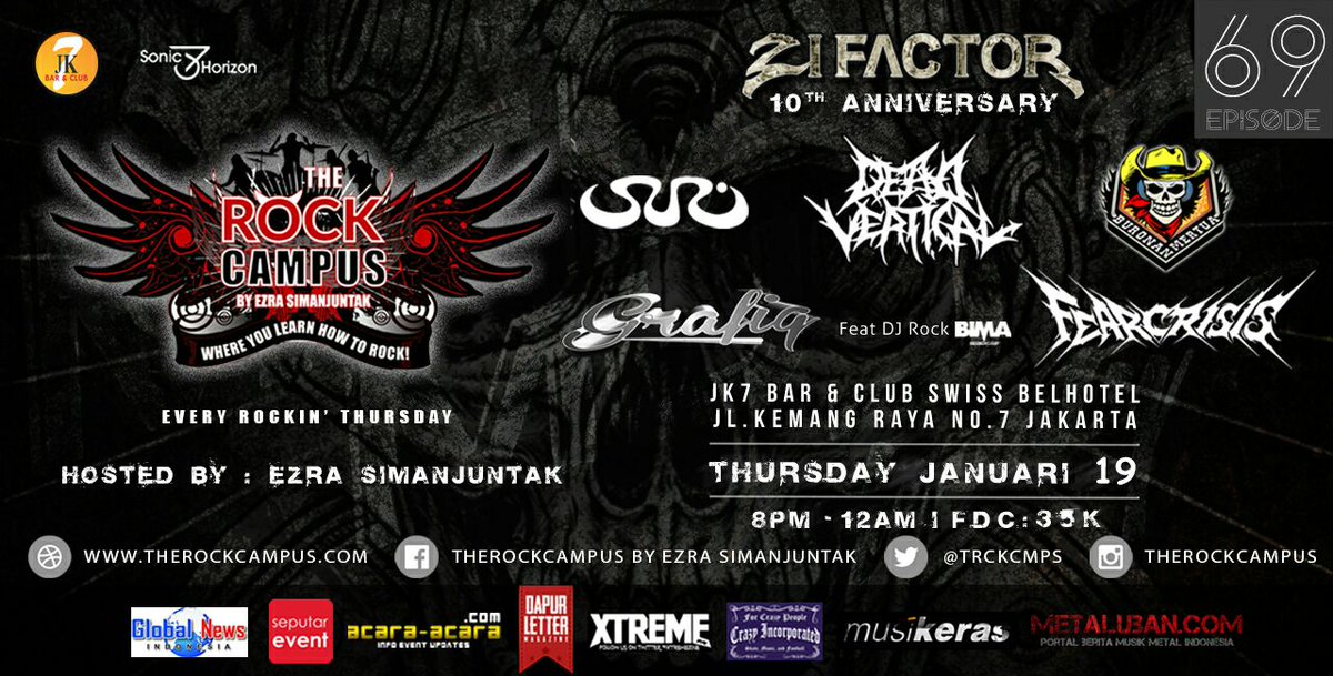 Ezra L. Simanjuntak (@ezra_zifactor) on Twitter photo Catet 19 Jan! Anniv ke 10 <a href="/ZIFACTOR/">Zi Factor</a> di <a href="/TRCByEzra/">TRCKCMPS</a> bersama <a href="/buronanmertua_/">BURONAN MERTUA</a> <a href="/grafiqband/">GRAFIQ</a> <a href="/DEADVERTICAL/">DEAD VERTICAL</a> <a href="/_SURI_/">SURI</a> <a href="/FEARCRISIS/">FEARCRISIS official</a>! Cc @XtremeZine Catet 19 Jan! Anniv ke 10 <a href="/ZIFACTOR/">Zi Factor</a> di <a href="/TRCByEzra/">TRCKCMPS</a> bersama <a href="/buronanmertua_/">BURONAN MERTUA</a> <a href="/grafiqband/">GRAFIQ</a> <a href="/DEADVERTICAL/">DEAD VERTICAL</a> <a href="/_SURI_/">SURI</a> <a href="/FEARCRISIS/">FEARCRISIS official</a>! Cc @XtremeZine