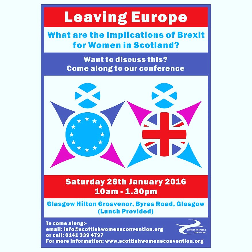 SWCwomen's tweet photo. The SWC are holding our next conference on Sat 28th Jan on the implications of Brexit for women in Scotland, come along, register now #SWC16 https://t.co/NQKVwCYtHo