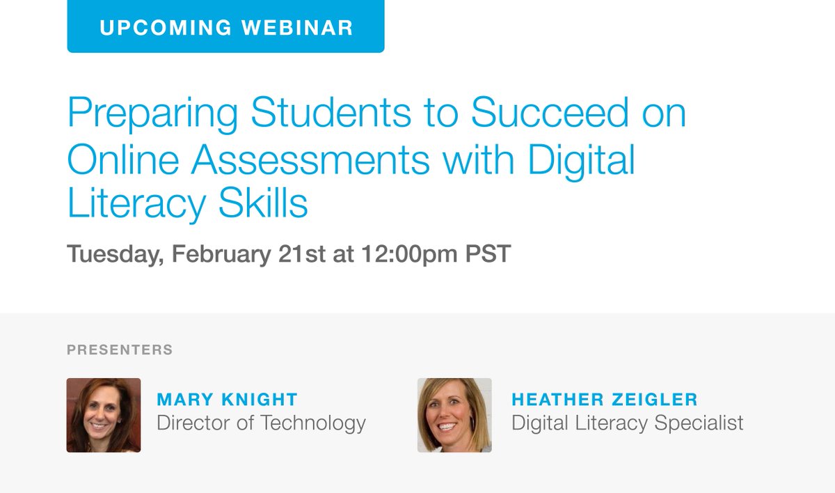 learningdotcom's tweet photo. Webinar: Preparing Students for Online Assessments with Digital Literacy Skills. Feb 21st at 12:00pm PST. Register! https://t.co/BykEamvxOO https://t.co/bybJOvqGJC
