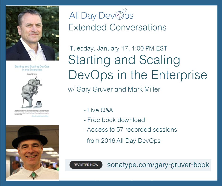 TSWAlliance's tweet photo. Starting at 1:00pm EST - All Day DevOps Continues: Extended Conversation with Gary Gruver https://t.co/gJARbuZeHK https://t.co/747MJe3KjN
