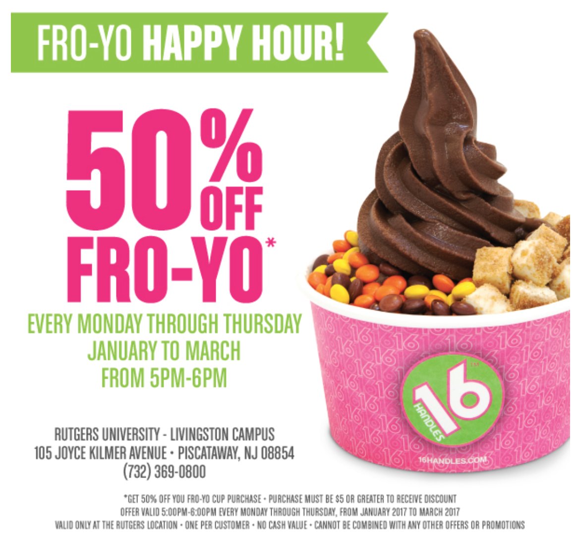 RutgersPlaza's tweet photo. We 💛 sweet deals at #16Handles https://t.co/BEMIDMlm6X