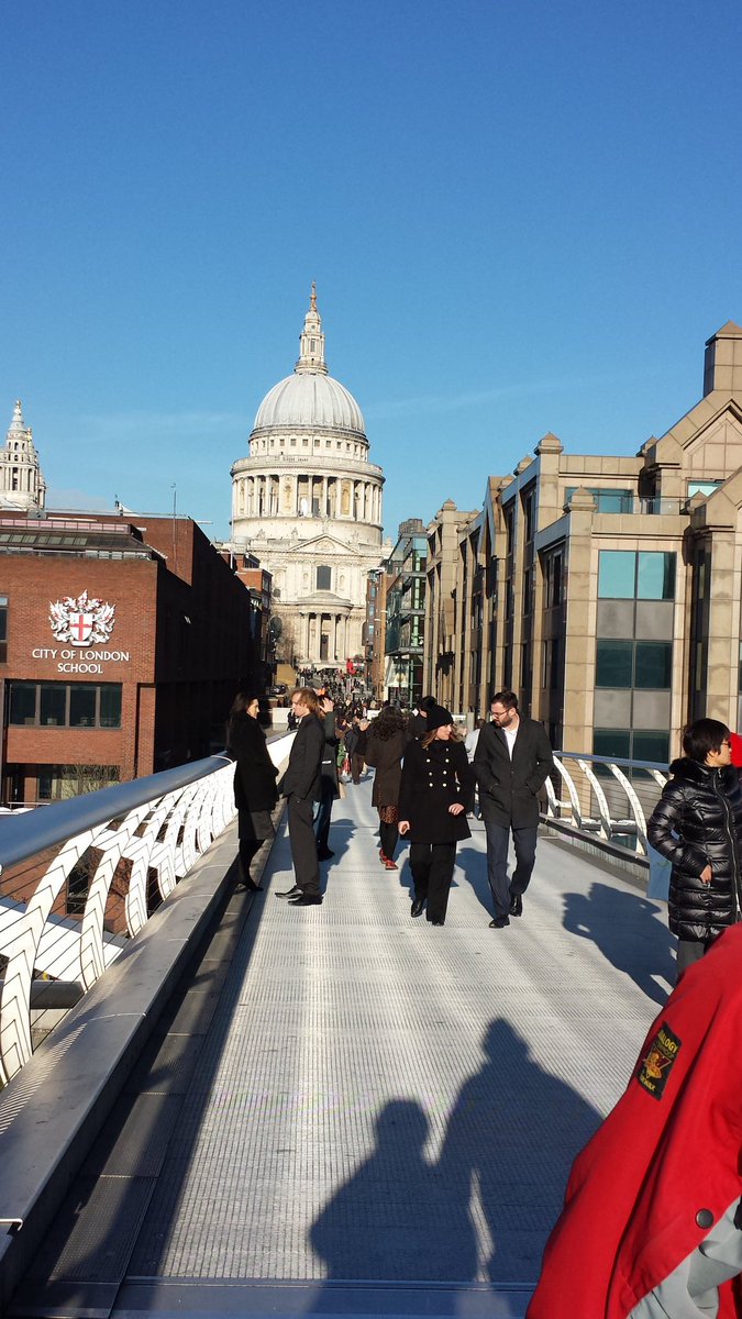 dismithphillips's tweet photo. Looking forward and looking back. Light effects on the Millennium Bridge. #contrast #London #thames #bridge #sunshine #shadows #today #river https://t.co/kXgtcXlDGm