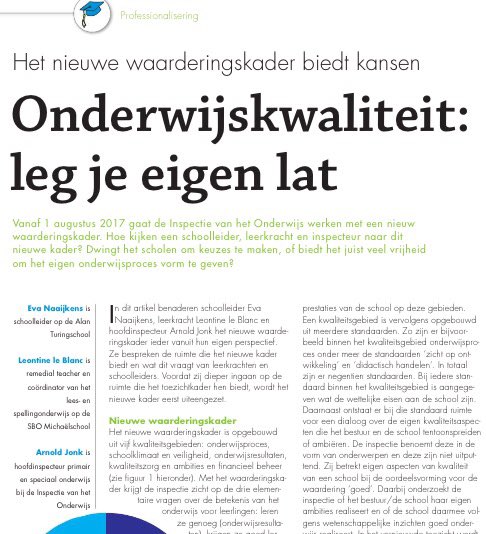 Trots op artikel in <a href="/JSW_online/">JSW</a>. Geschreven met @ArnoldJonk en @EvaNaaijkens . jsw-online.nl/homepage/deze-… #onderwijskwaliteit #waarderingskader