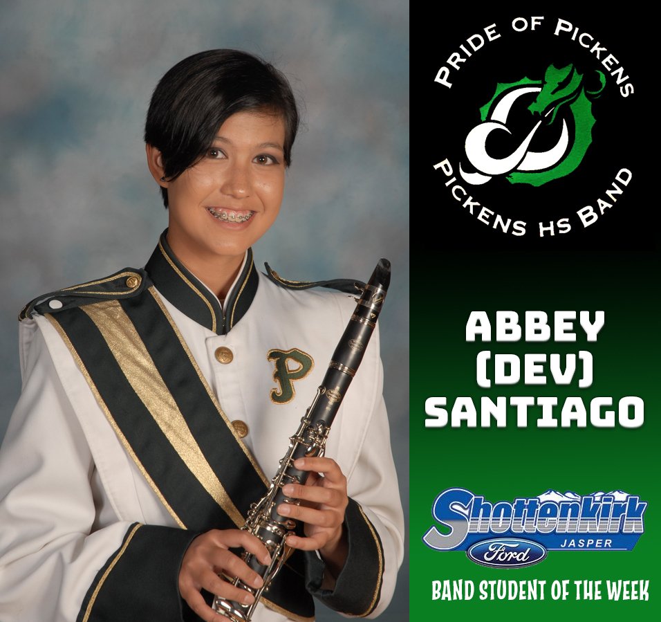 knowpickens's tweet photo. Congratulations Abbey (Dev) Santiago for being @ShottenkirkFord  @PHS_bands Student of the Week!  More @ https://t.co/E8naGemfux  #yayband https://t.co/YqAoCcVM1I