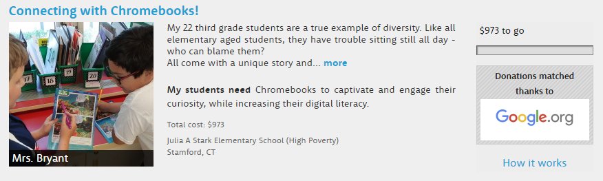 MrsBryantStark's tweet photo. Consider a donation to, "Connecting with Chromebooks".  https://t.co/QPvbqeHOIn will MATCH all donations! #donorschoose #starkstars https://t.co/kQhYBV5o5h